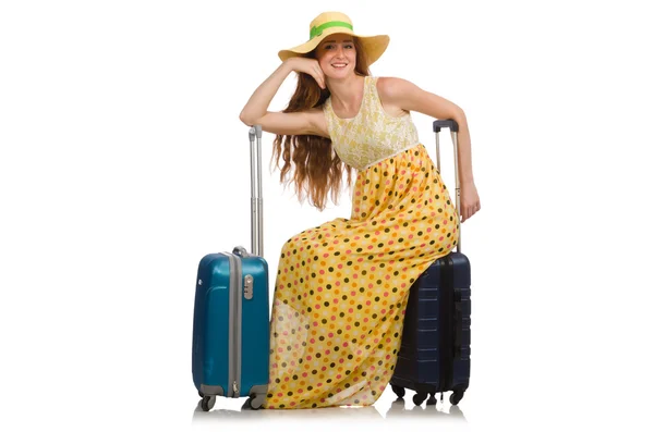 Woman in travelling concept on white — Stock Photo, Image