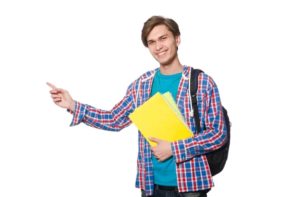 Estudante engraçado isolado em branco — Fotografia de Stock