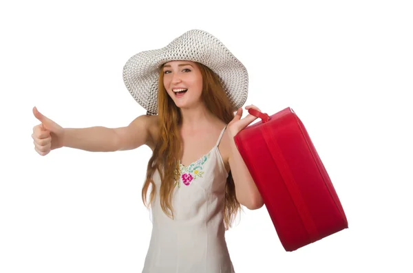 Woman in travelling concept on white — Stock Photo, Image