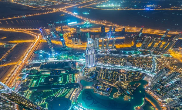 Panorama of night Dubai during sunset — Stock Photo, Image