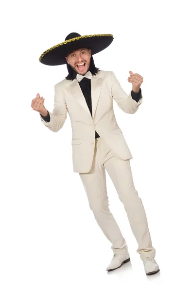 Funny mexican in suit and sombrero isolated on white — Stock Photo, Image