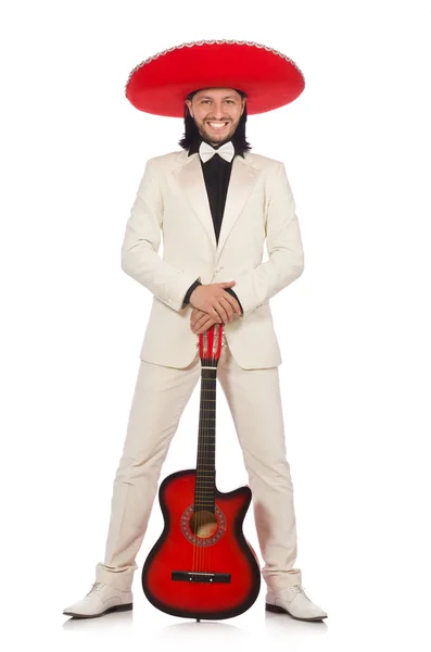 Drôle mexicain en costume tenant la guitare isolée sur blanc — Photo