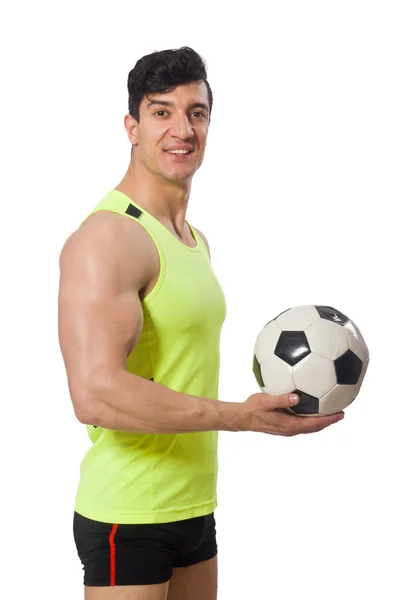 Hombre con fútbol aislado en blanco — Foto de Stock