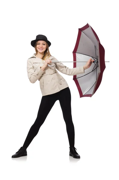 被白色遮阳伞隔开的女人 — 图库照片
