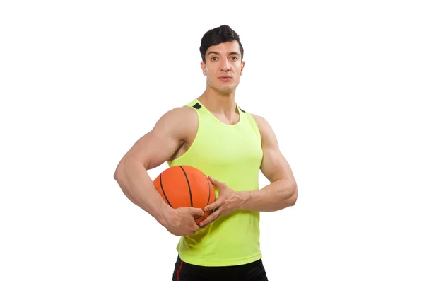 Jovem jogador de basquete isolado no branco — Fotografia de Stock