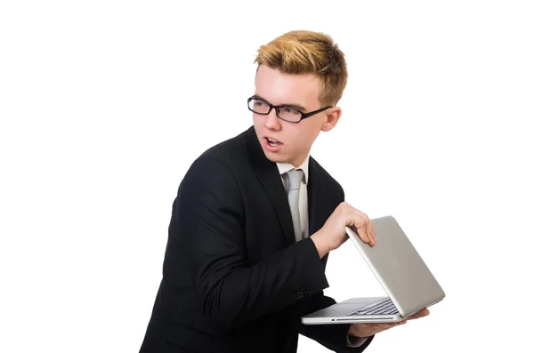 Young businessman with laptop isolated on white Royalty Free Stock Images