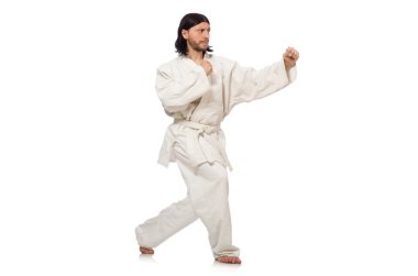 Karate dövüşçüsü beyaz üzerine izole