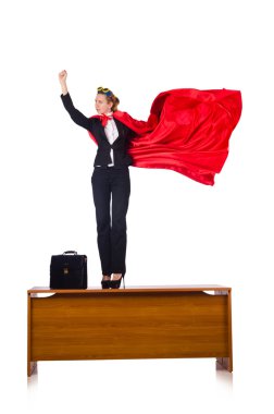 Süper kahraman kavramı üzerinde beyaz izole kadın