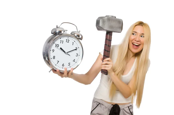 Mujer con reloj aislado en blanco —  Fotos de Stock