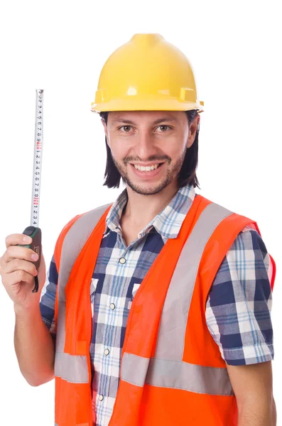 Trabalhador da construção isolado em branco — Fotografia de Stock