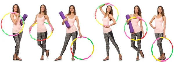 Conjunto de fotos com mulher e hula hoop — Fotografia de Stock