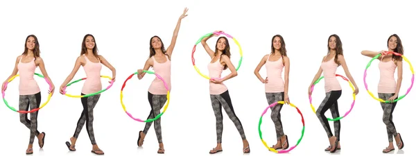 Conjunto de fotos com mulher e hula hoop — Fotografia de Stock