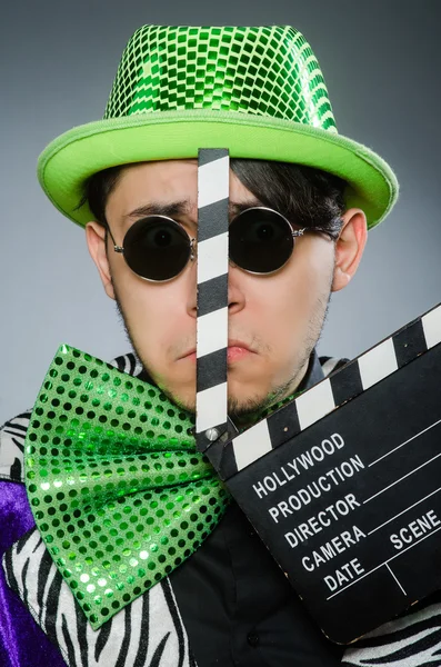 Funny man with movie clapboard — Stock Photo, Image