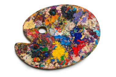 Sanatçı palet üzerinde beyaz izole