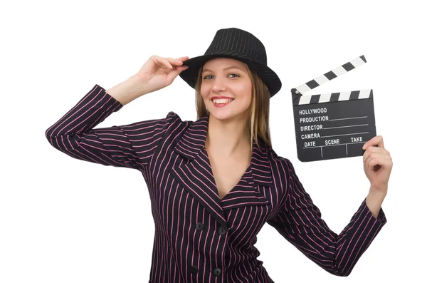 Kobieta z filmu clapboard — Zdjęcie stockowe