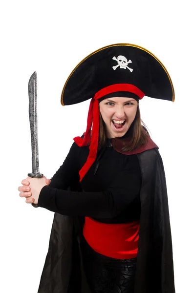 Woman pirate isolated on white — Stock Photo, Image