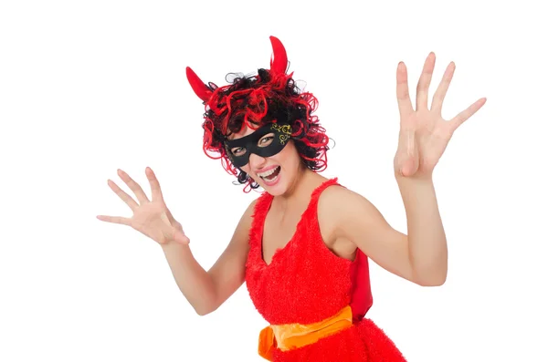 Vrouw devil in grappige halloween concept — Stockfoto