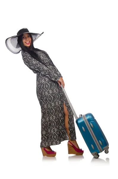 Frau im Reisekonzept auf Weiß — Stockfoto
