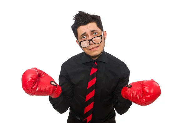 Man businessman with red boxing gloves — Stock Photo, Image