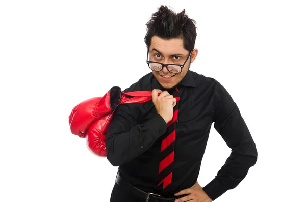 Man businessman with red boxing gloves — Stock Photo, Image