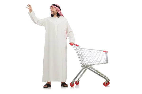 Arab férfi csinál vásárlás elszigetelt fehér — Stock Fotó
