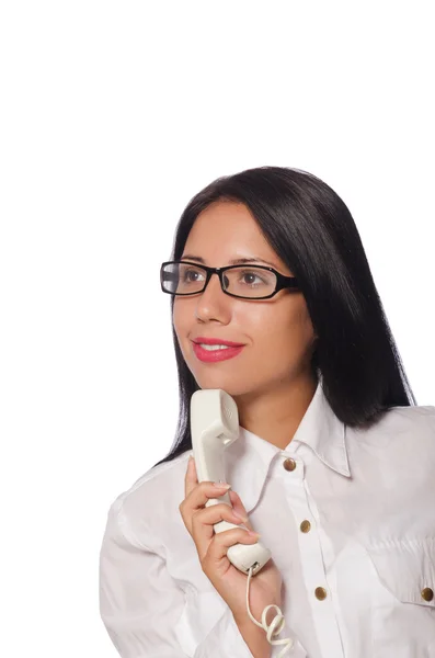 Mulher em conceito de negócio engraçado no branco — Fotografia de Stock