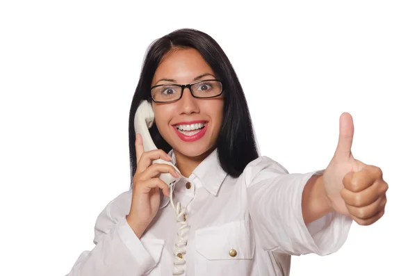 Mujer en concepto de negocio divertido en blanco —  Fotos de Stock