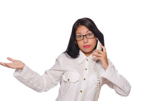 Mujer en concepto de negocio divertido en blanco —  Fotos de Stock