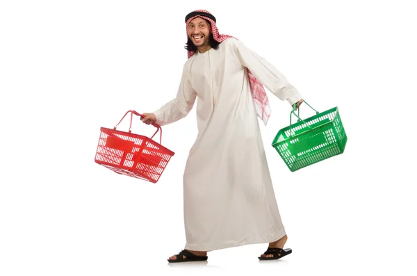 Arabo uomo fare shopping isolato su bianco — Foto Stock