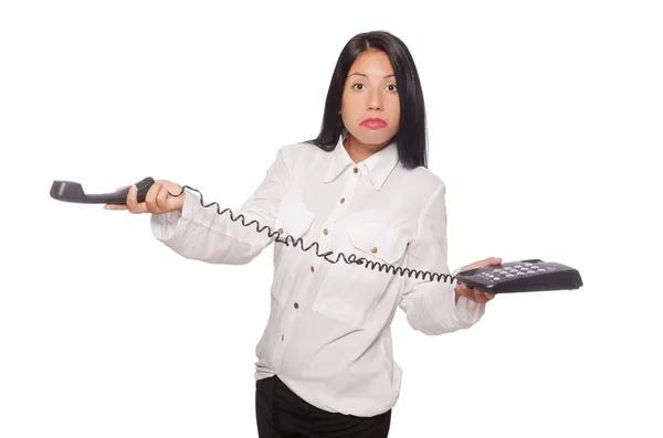 Mujer en concepto de negocio divertido en blanco —  Fotos de Stock