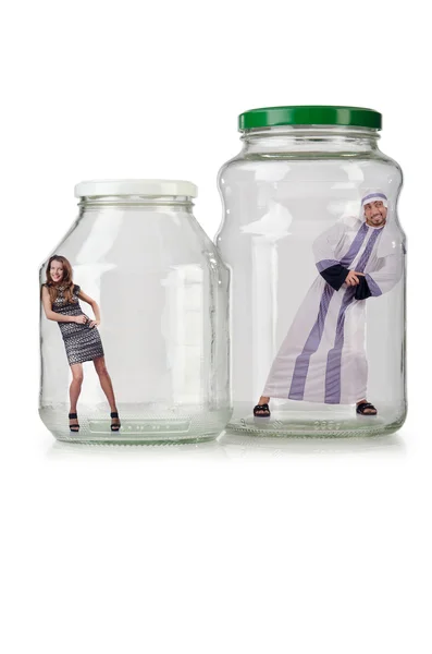 People trapped in the glass jar — Stock Photo, Image