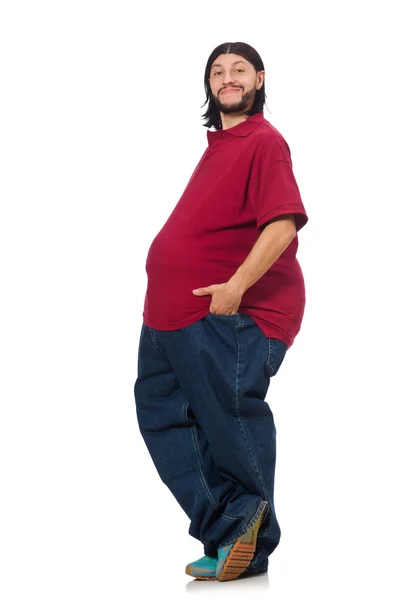 Człowiek z nadwagą izolowany na białym — Zdjęcie stockowe