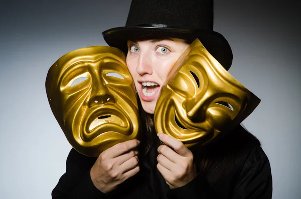 Woman with mask in funny concept — Stock Photo, Image