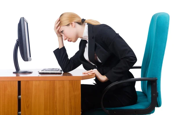 Mujer empresaria trabajando aislada en blanco — Foto de Stock