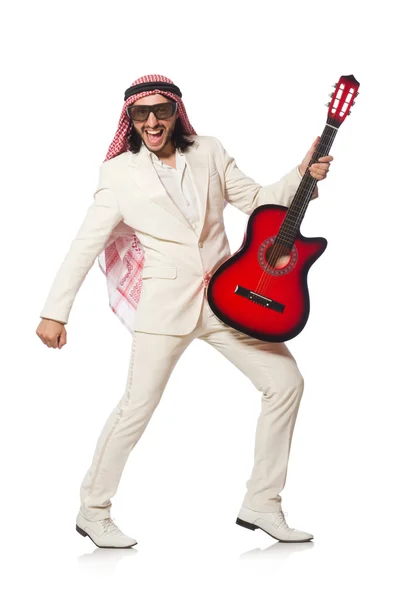 Arab férfi gitárral fehér — Stock Fotó