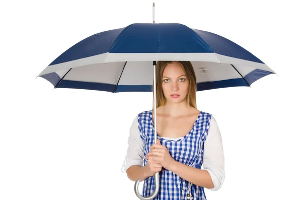 Mulher com guarda-chuva isolado no branco — Fotografia de Stock