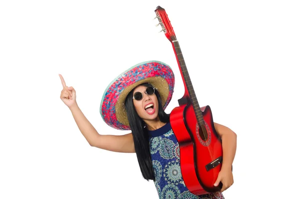 Young attractive woman wearing sombrero on white — Stock Photo, Image