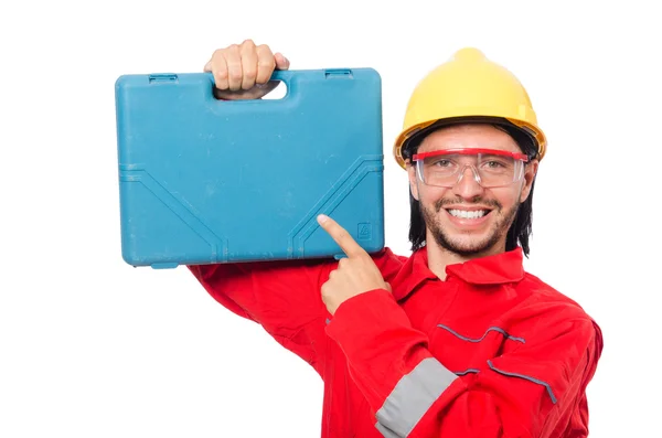 Man wearing red coveralls isolated on white — Stock Photo, Image