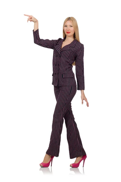 Pretty girl in purple retro suit isolated on white — Stock Photo, Image