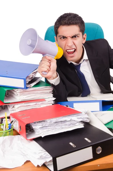 Funny businessman busy with his deliverables — Stock Photo, Image