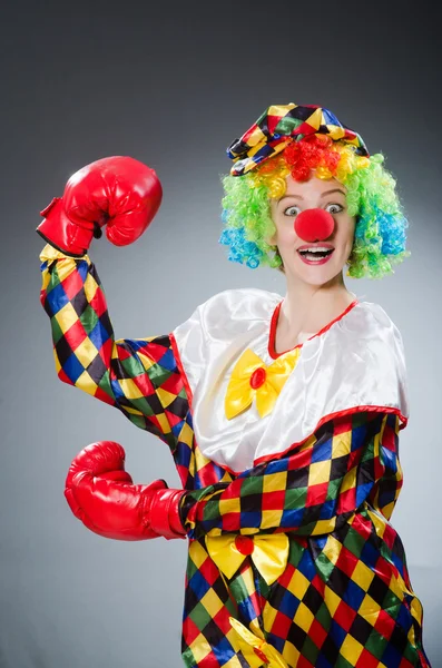 Rolig clown med boxningshandskar — Stockfoto