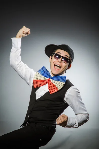 Funny man with giant bow tie — Stock Photo, Image