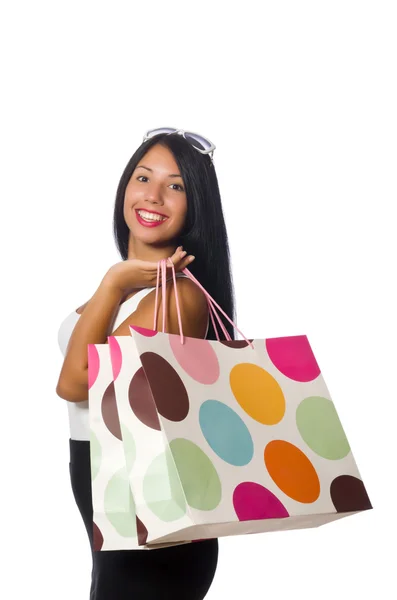 白い買い物袋を持つ女性 — ストック写真