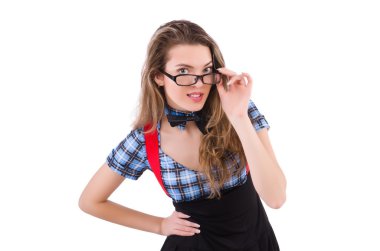 Beyazların arasında izole edilmiş liseli kız.