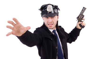 Polis memuru beyazda izole edilmiş.