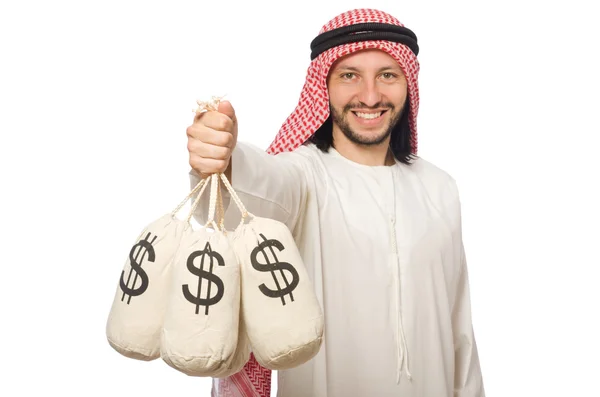 Arab affärsman med säckar pengar — Stockfoto