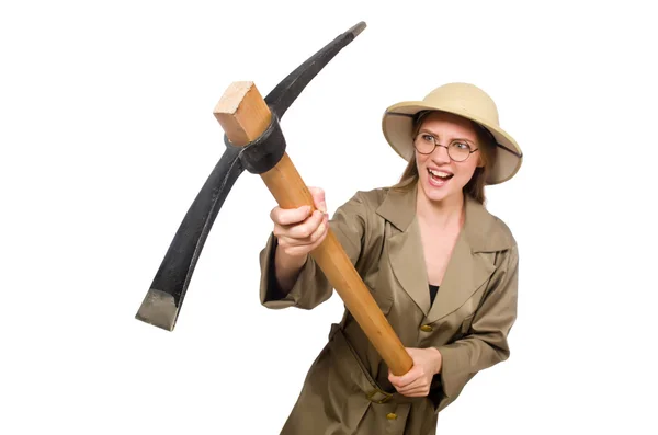 Mujer con sombrero de safari en blanco — Foto de Stock