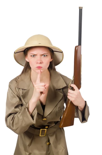 Mujer con sombrero de safari en blanco — Foto de Stock