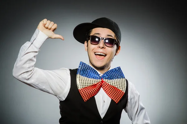 Funny man with giant bow tie — Stock Photo, Image