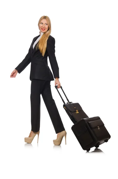 带着手提箱旅行的女商人 — 图库照片